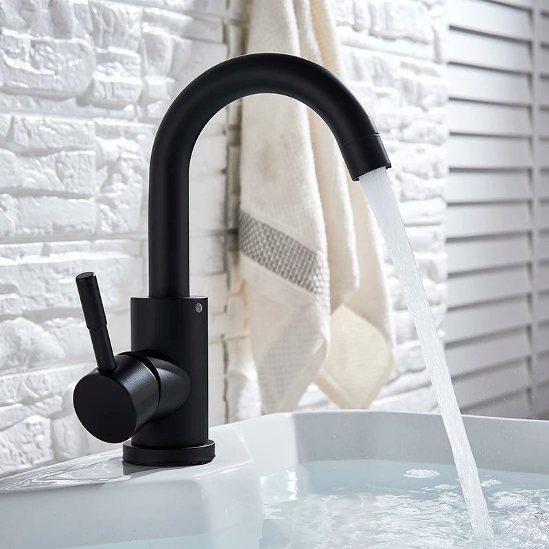 Stainless Steel Matte Black Bathroom Basin Faucet - Contemporary Design - Loovy # 