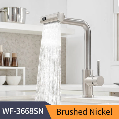 304 Stainless Steel Pull-Out Kitchen Faucet – Waterfall Hot and Cold Mixed Water Sink Tap, Multi-Function Rinse, Rotate - Loovy # 