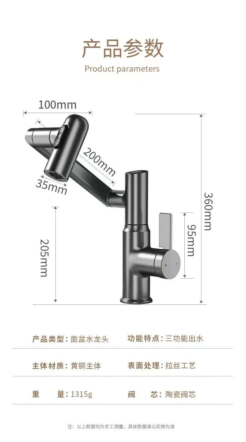 Digital Display LED Bathroom Basin Faucet – 360° Rotation, Hot & Cold Water Mixer - Loovy # 