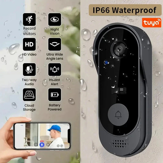 Tuya Smart Wireless Video Doorbell – HD Camera, 2-Way Audio, Night Vision, IP65 Waterproof, 2.4GHz WiFi