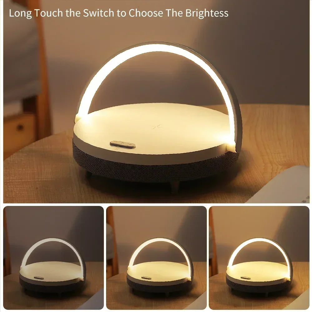 Multifunction Wireless Charger with Bluetooth Speaker & Wooden Table Lamp - Loovy # 