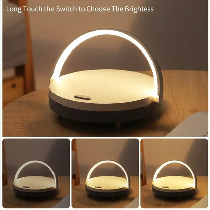 Multifunction Wireless Charger with Bluetooth Speaker & Wooden Table Lamp - Loovy # 