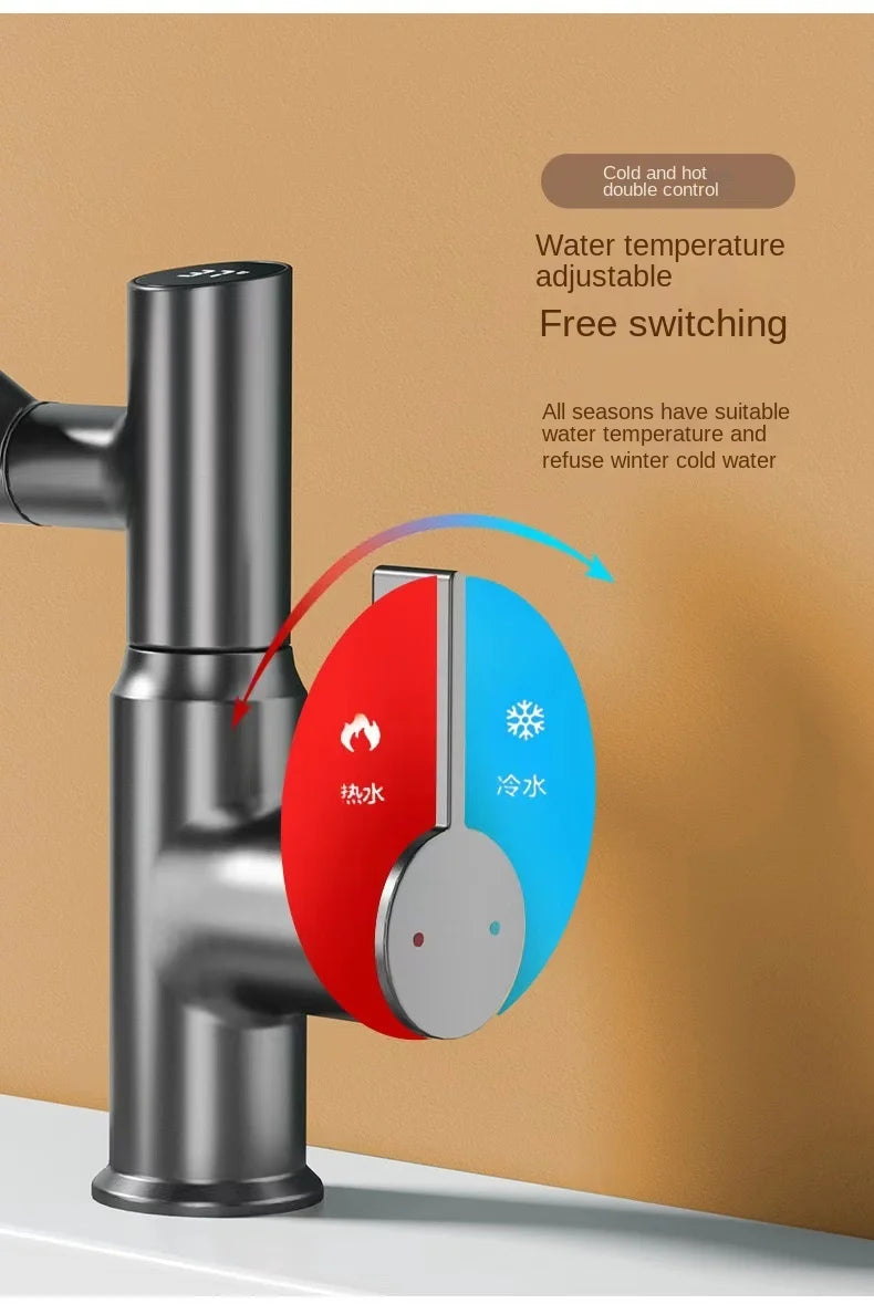 Digital Display LED Bathroom Basin Faucet – 360° Rotation, Hot & Cold Water Mixer - Loovy # 