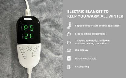 50x60 Inch Electric Heated Blanket – Soft Cashmere Throw with 6 Heating Levels & 4-Hour Auto-Off - Loovy # 
