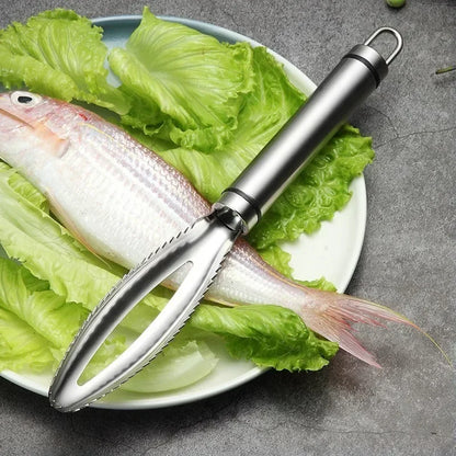 Stainless Steel Fish Scale Remover - Scraper & Tweezers for Easy Fish Cleaning - Loovy # 