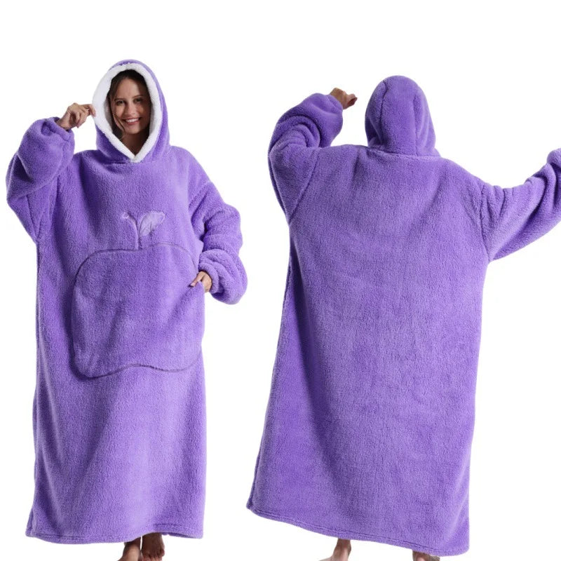 2025 Super Long Flannel Blanket Hoodie - Oversized Winter Pullover Fleece Sweatshirt for Women, Men & Kids - Loovy # 