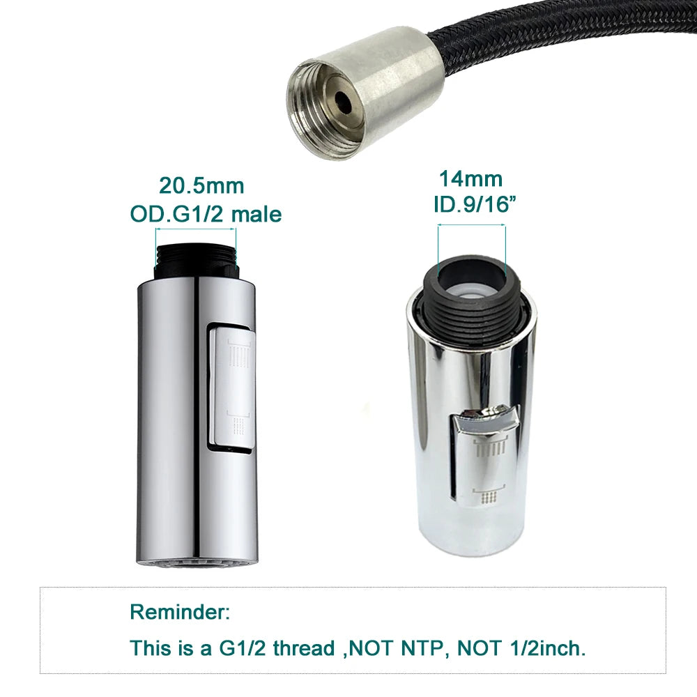 G1/2 Kitchen Faucet Pull-Out Sprayer - Replacement Nozzle for Easy Cleaning - Loovy # 