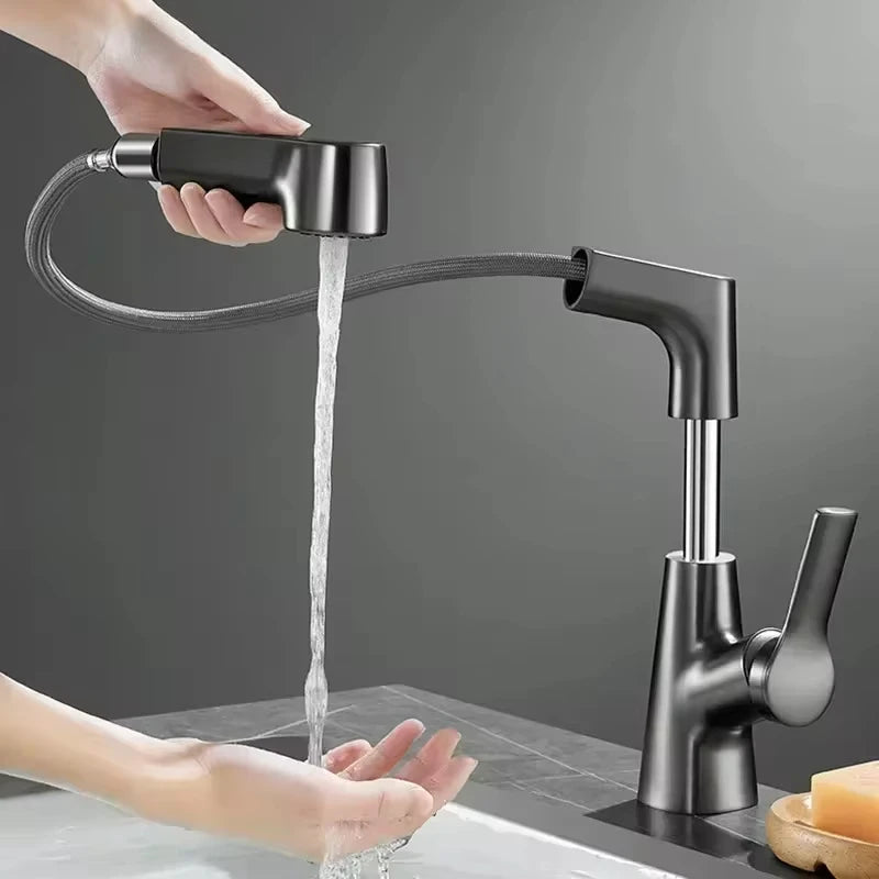 360-Degree Rotating Pull-Out Bathroom Faucet with Hot and Cold Water Control - Loovy # 