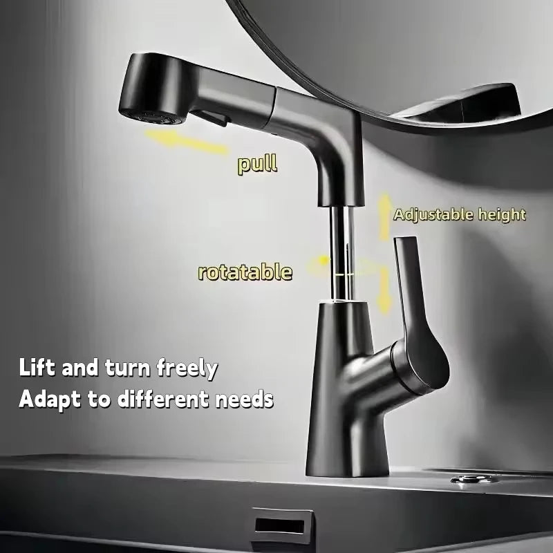 360-Degree Rotating Pull-Out Bathroom Faucet with Hot and Cold Water Control - Loovy # 