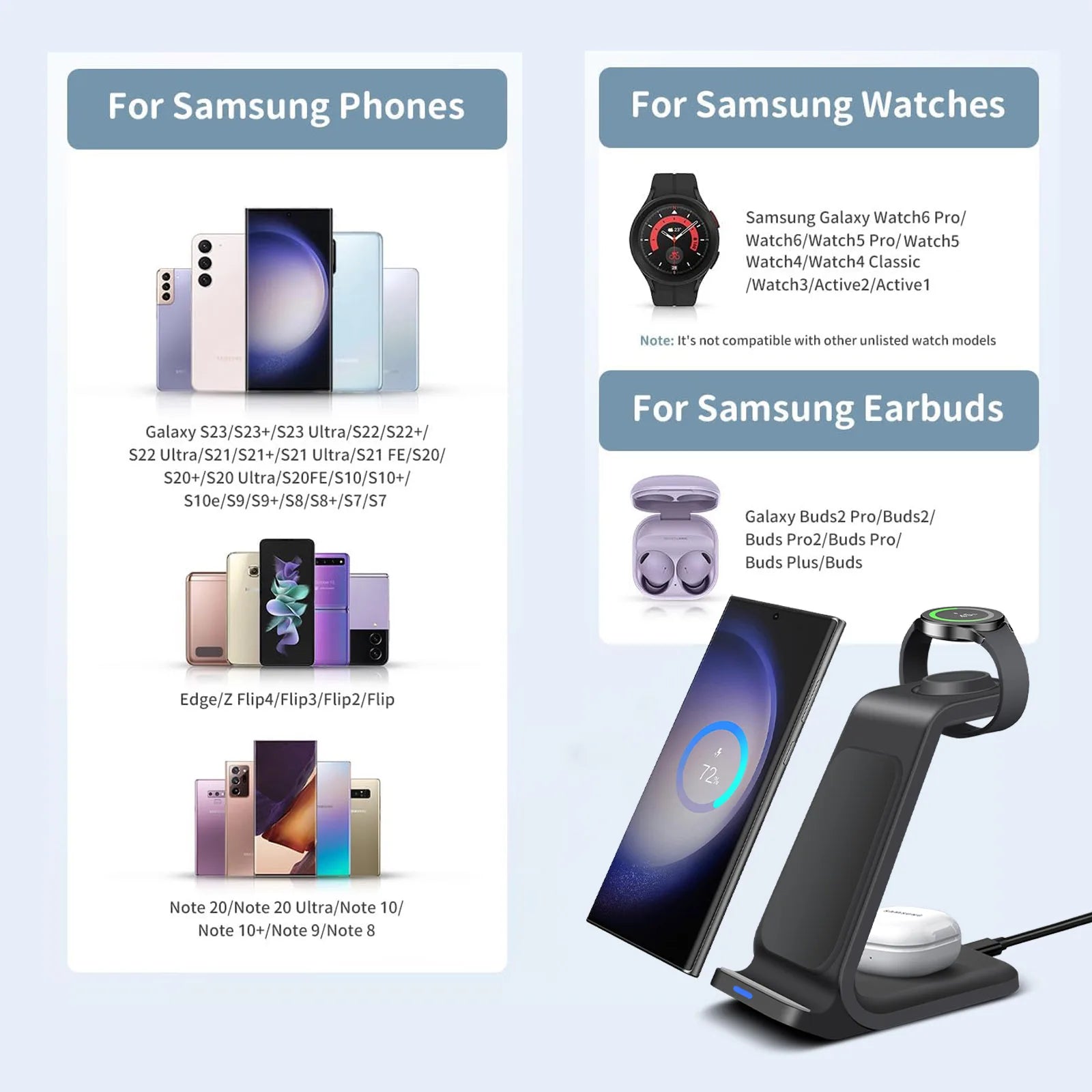 3-in-1 Wireless Charging Station for Samsung Galaxy Devices - Loovy # 