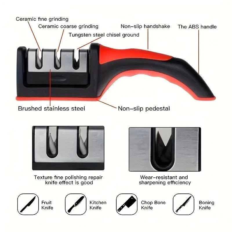 3-Stage Knife Sharpener - Quickly Sharpen Kitchen Knives with Ease - Loovy # 