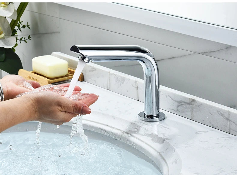 Sensor Basin Faucet – Chrome Deck-Mounted Automatic Water Mixer Tap - Loovy # 