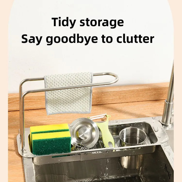 Telescopic Stainless Steel Sink Shelf - Adjustable Organizer for Sponges, Brushes & More - Loovy # 