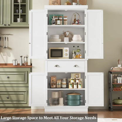 Utility Pantry Storage Cabinet - Freestanding with Doors & Drawers - Loovy # 