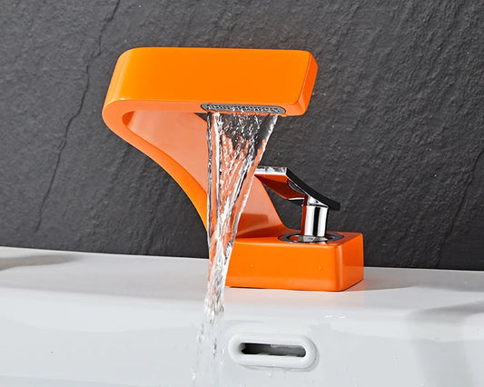 Modern Basin Faucet – Single Handle Hot & Cold Water Mixer with Waterfall Design - Loovy # 