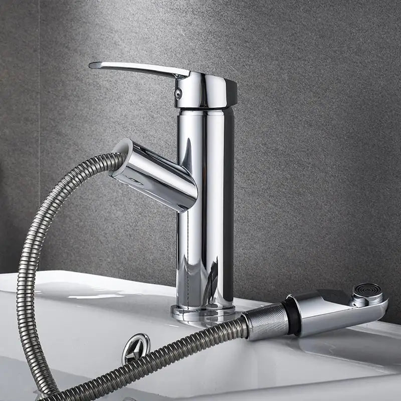 Single Handle Pull-Out Bathroom Basin Faucet – Modern Design for Hot and Cold Water - Loovy # 