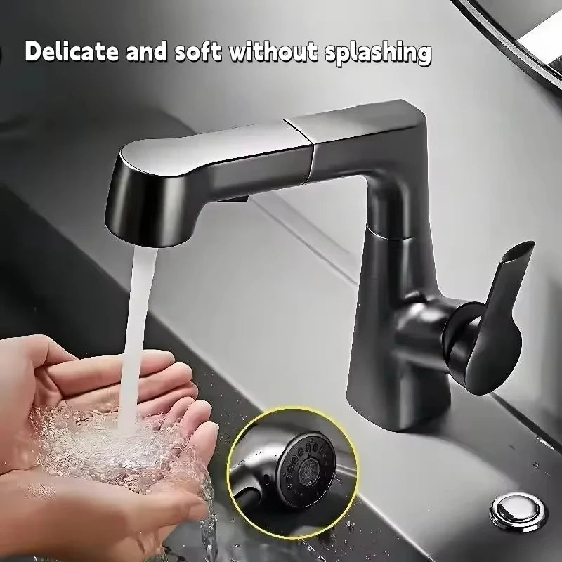 360-Degree Rotating Pull-Out Bathroom Faucet with Hot and Cold Water Control - Loovy # 