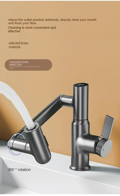 Digital Display LED Bathroom Basin Faucet – 360° Rotation, Hot & Cold Water Mixer - Loovy # 