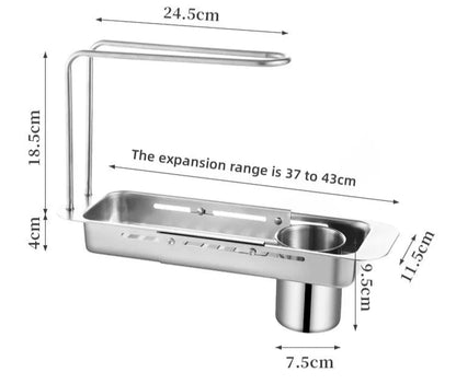 Telescopic Stainless Steel Sink Shelf - Adjustable Organizer for Sponges, Brushes & More - Loovy # 