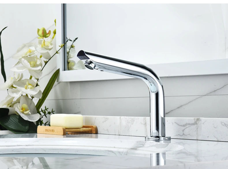 Sensor Basin Faucet – Chrome Deck-Mounted Automatic Water Mixer Tap - Loovy # 