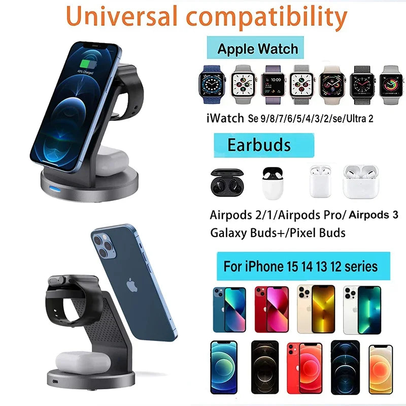 3-in-1 Magnetic Wireless Charger Stand – Fast Charging Dock Station for iPhone, Apple Watch, and AirPods - Loovy # 