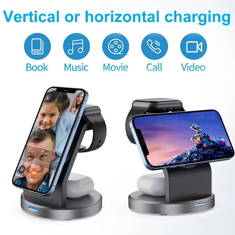 3-in-1 Magnetic Wireless Charger Stand – Fast Charging Dock Station for iPhone, Apple Watch, and AirPods - Loovy # 