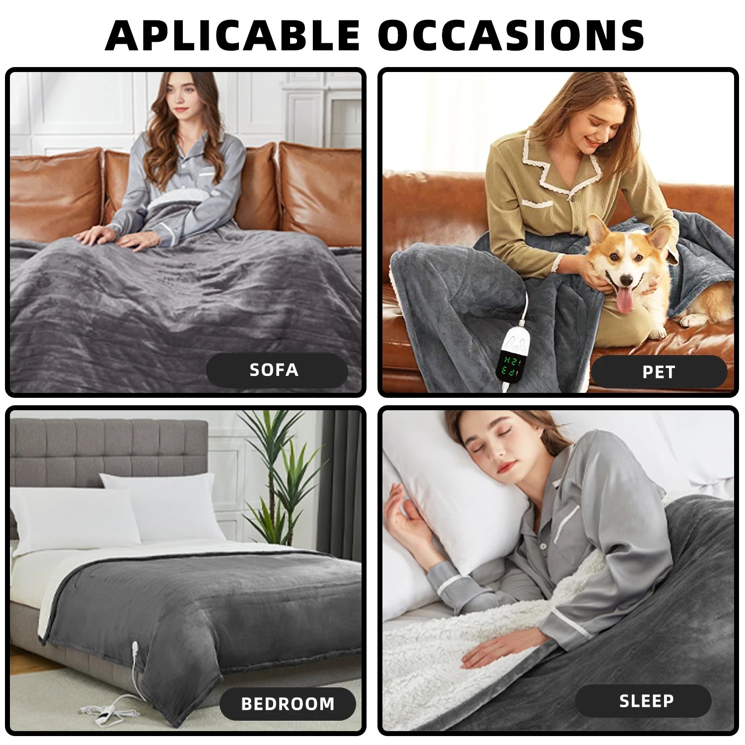 50x60 Inch Electric Heated Blanket – Soft Cashmere Throw with 6 Heating Levels & 4-Hour Auto-Off - Loovy # 