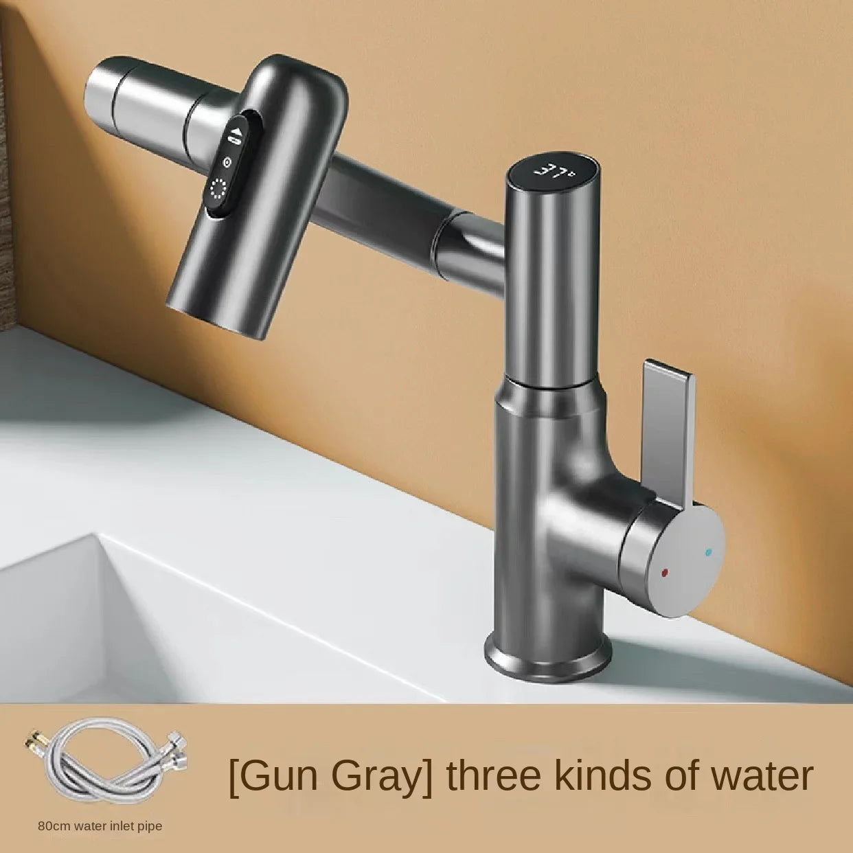 Digital Display LED Bathroom Basin Faucet – 360° Rotation, Hot & Cold Water Mixer - Loovy # 