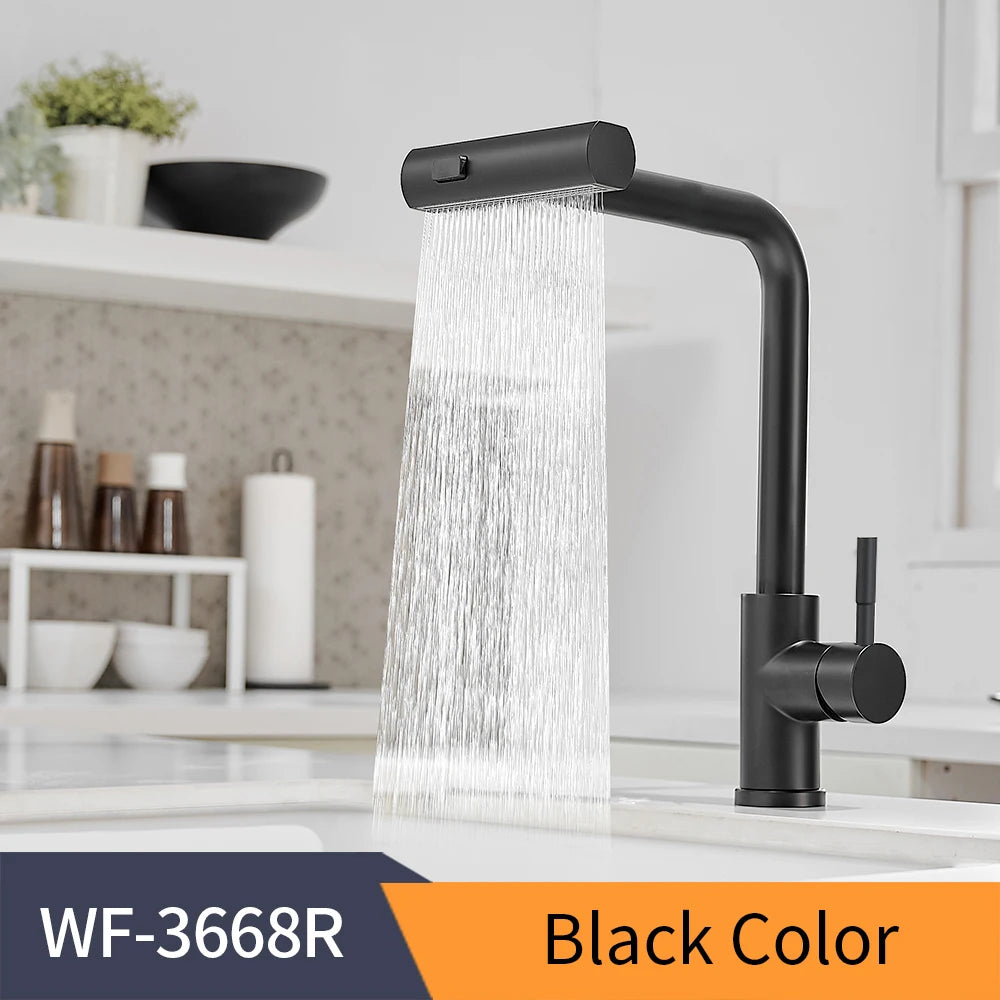 304 Stainless Steel Pull-Out Kitchen Faucet – Waterfall Hot and Cold Mixed Water Sink Tap, Multi-Function Rinse, Rotate - Loovy # 