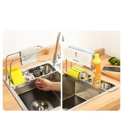 Telescopic Stainless Steel Sink Shelf - Adjustable Organizer for Sponges, Brushes & More - Loovy # 