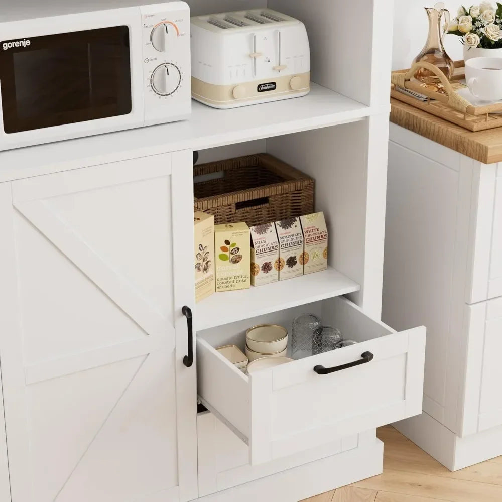 76" Tall Farmhouse Kitchen Pantry Cabinet - Storage with Drawers & Shelves - Loovy # 