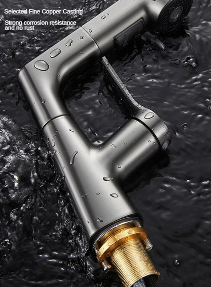 360-Degree Rotating Pull-Out Bathroom Faucet with Hot and Cold Water Control - Loovy # 