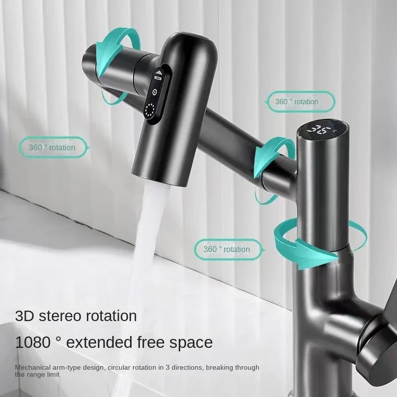 Digital Display LED Bathroom Basin Faucet – 360° Rotation, Hot & Cold Water Mixer - Loovy # 