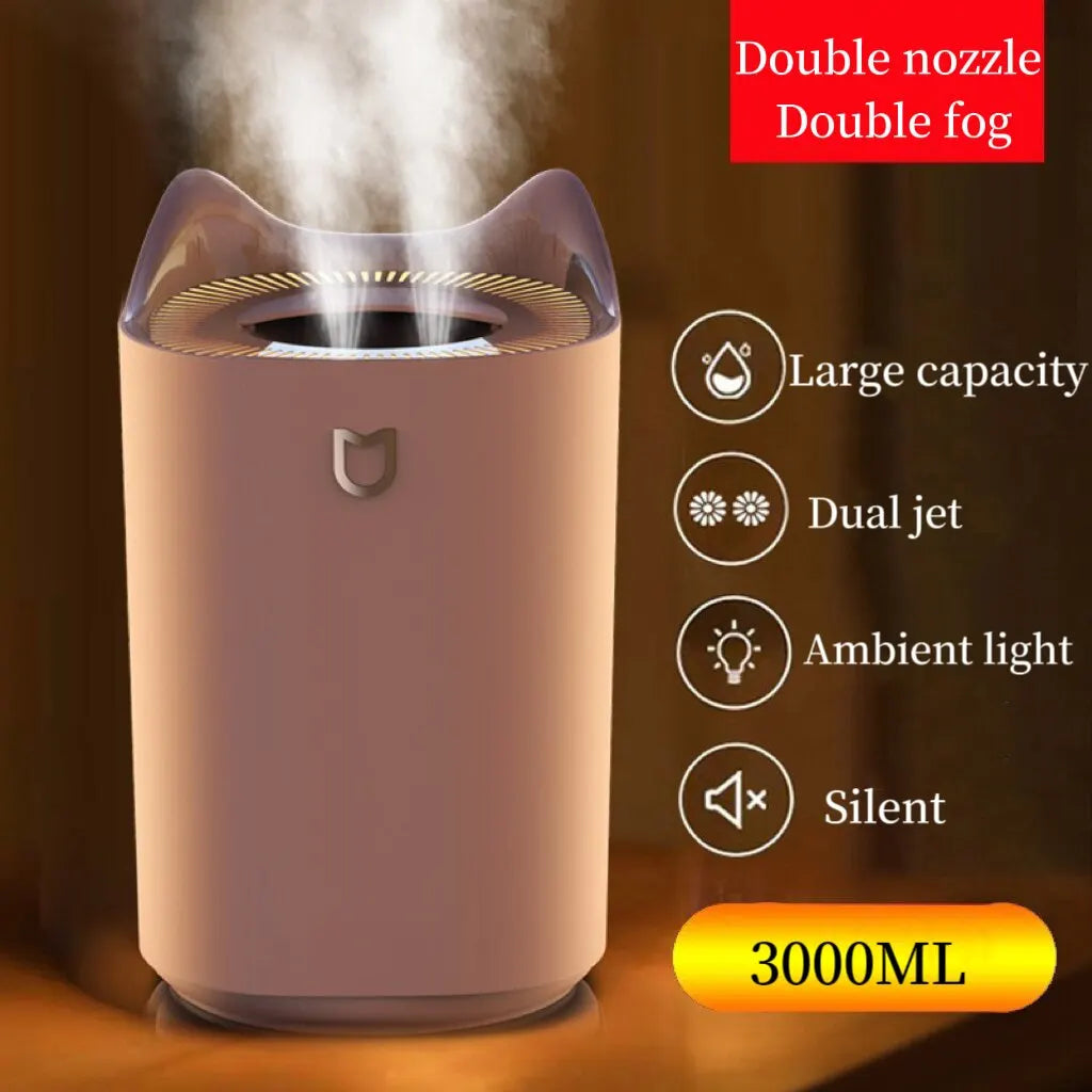 3000ml Dual Jet Air Humidifier – Large Capacity Ultrasonic Aroma Diffuser - Loovy # 