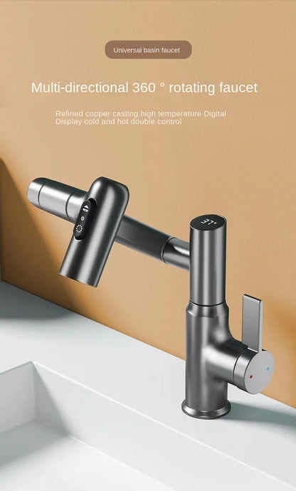 Digital Display LED Bathroom Basin Faucet – 360° Rotation, Hot & Cold Water Mixer - Loovy # 