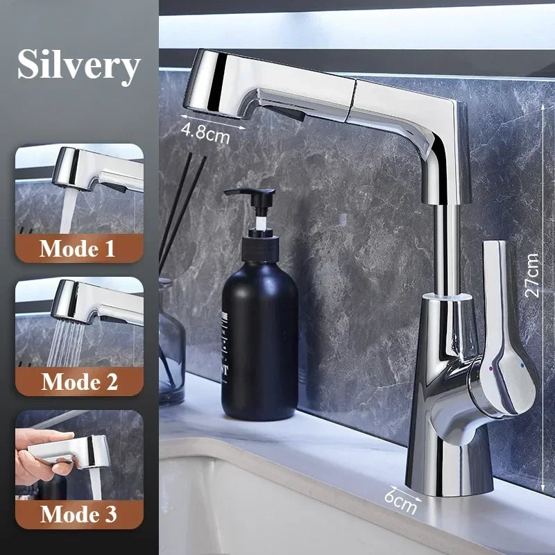 360-Degree Rotating Pull-Out Bathroom Faucet with Hot and Cold Water Control - Loovy # 