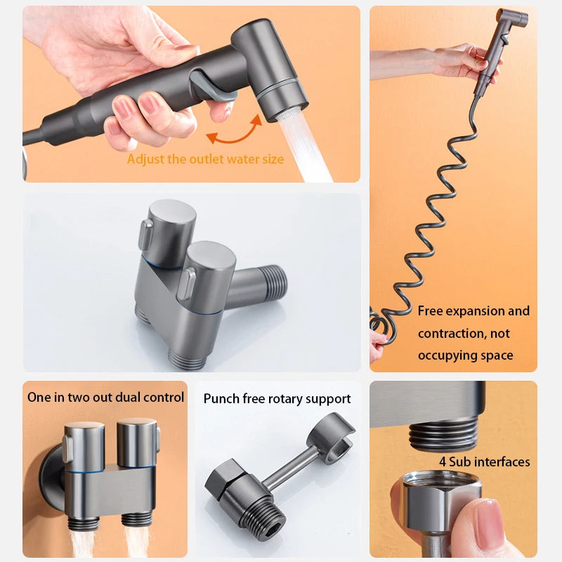 Zinc Alloy Wall-Mount Toilet Bidet Sprayer Set with Dual Outlet - Loovy # 