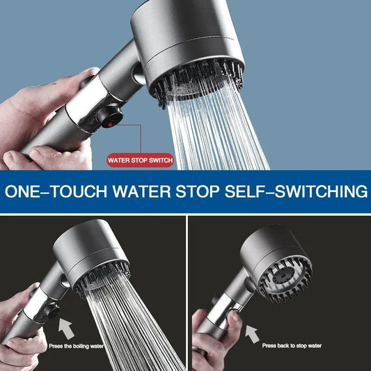 3-Mode High-Pressure Shower Head with Filter & Stop Button - Water-Saving & Eco-Friendly - Loovy # 