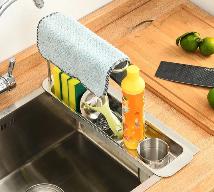 Telescopic Stainless Steel Sink Shelf - Adjustable Organizer for Sponges, Brushes & More - Loovy # 