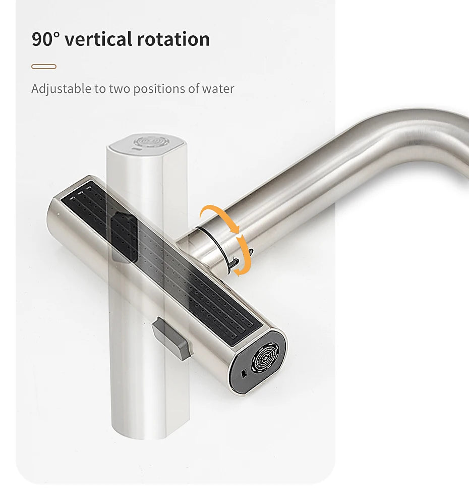 304 Stainless Steel Pull-Out Kitchen Faucet – Waterfall Hot and Cold Mixed Water Sink Tap, Multi-Function Rinse, Rotate - Loovy # 