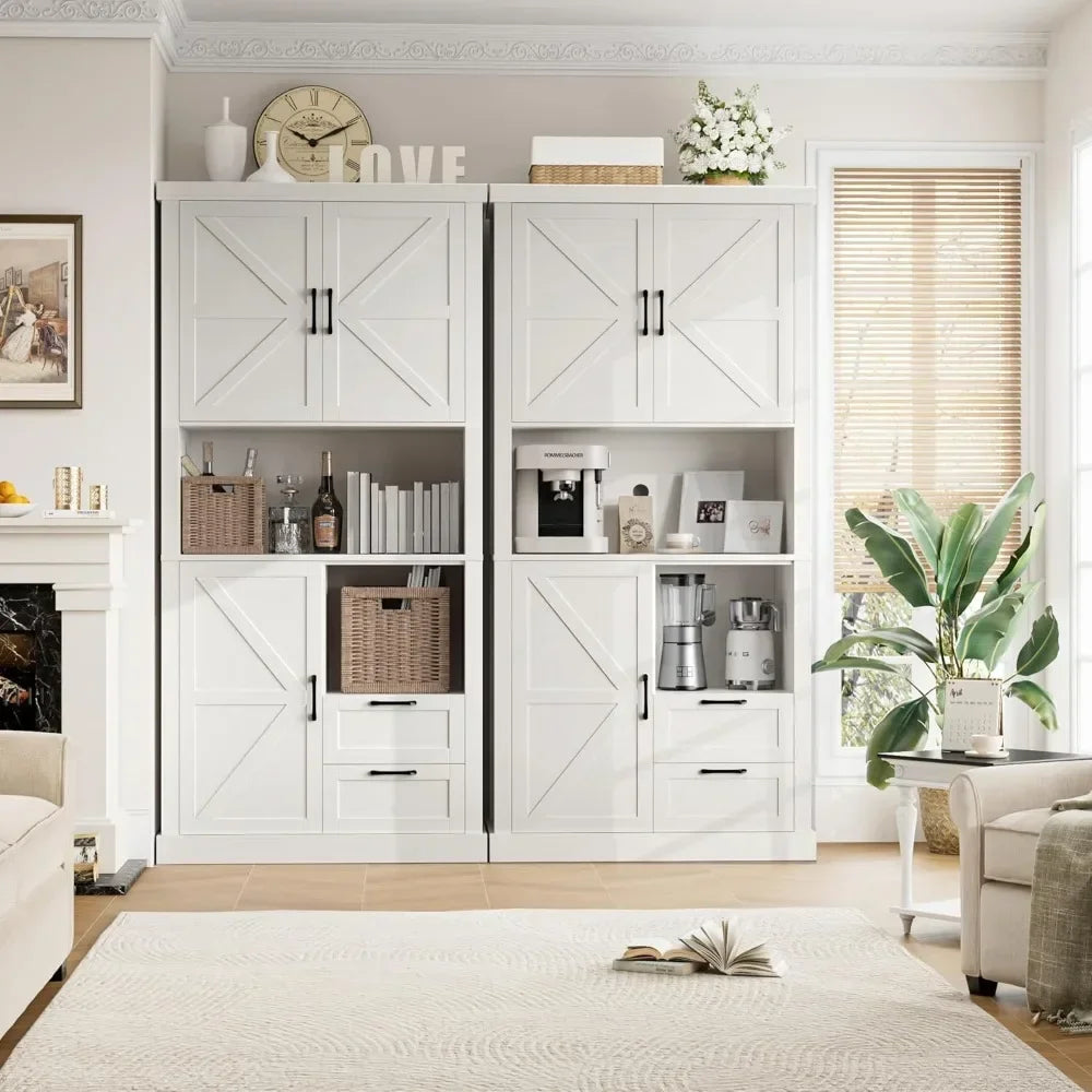 76" Tall Farmhouse Kitchen Pantry Cabinet - Storage with Drawers & Shelves - Loovy # 