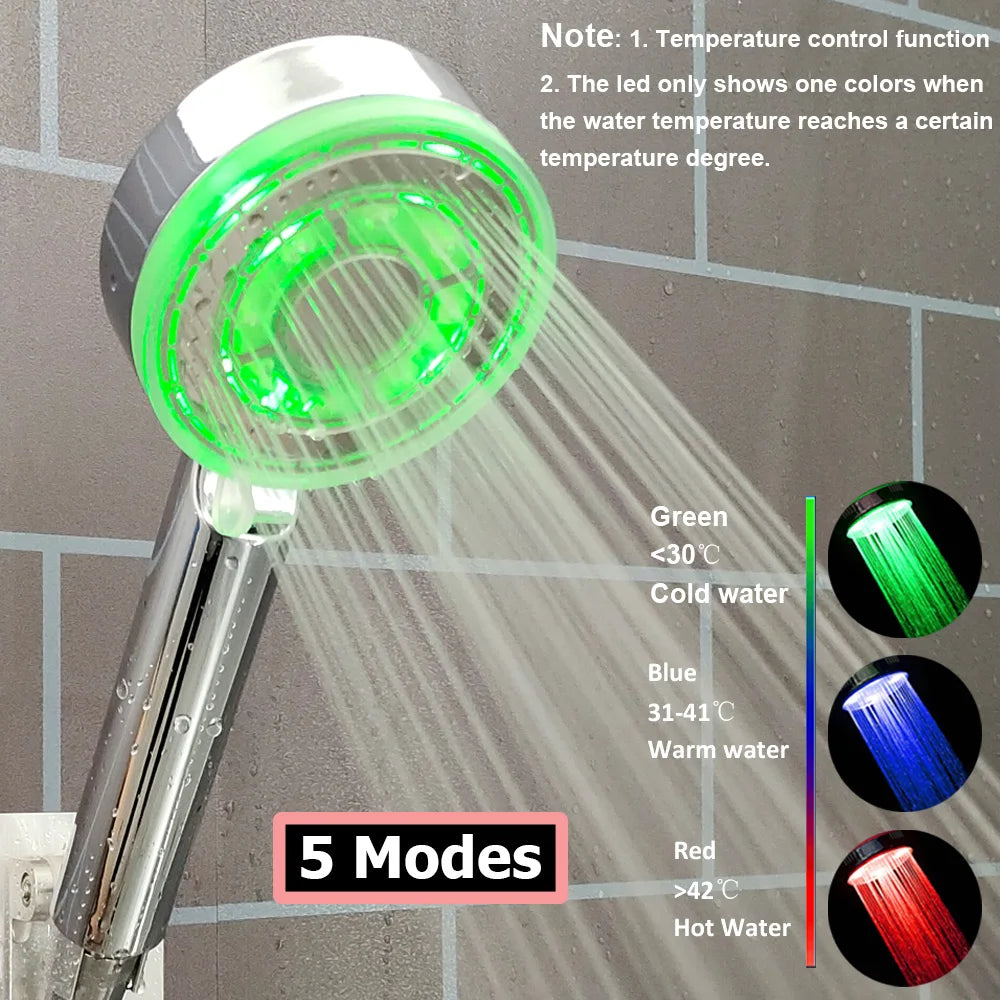 5-Mode LED Shower Head with Temperature Control - High Pressure & Water-Saving - Loovy # 