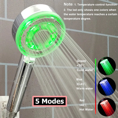 5-Mode LED Shower Head with Temperature Control - High Pressure & Water-Saving - Loovy # 