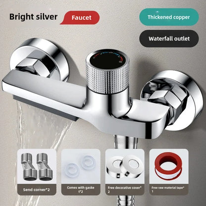 Wall-Mounted Waterfall Bathtub Faucet with Hand Shower – Gray Chrome Finish - Loovy # 