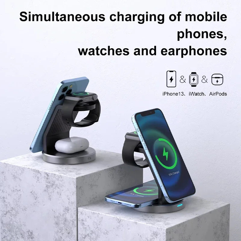 3-in-1 Magnetic Wireless Charger Stand – Fast Charging Dock Station for iPhone, Apple Watch, and AirPods - Loovy # 