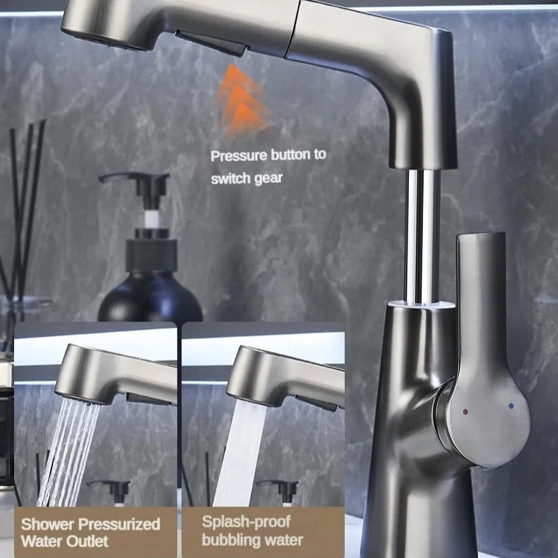 360-Degree Rotating Pull-Out Bathroom Faucet with Hot and Cold Water Control - Loovy # 