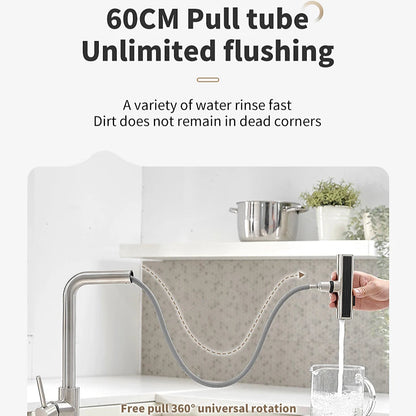 304 Stainless Steel Pull-Out Kitchen Faucet – Waterfall Hot and Cold Mixed Water Sink Tap, Multi-Function Rinse, Rotate - Loovy # 