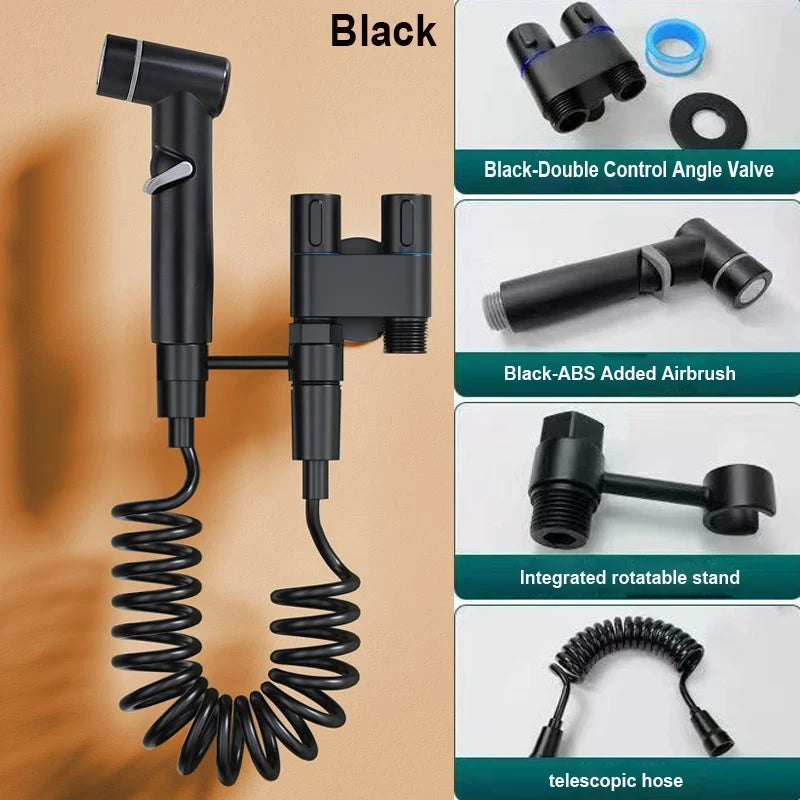 Zinc Alloy Wall-Mount Toilet Bidet Sprayer Set with Dual Outlet - Loovy # 