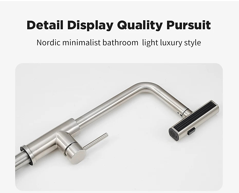 304 Stainless Steel Pull-Out Kitchen Faucet – Waterfall Hot and Cold Mixed Water Sink Tap, Multi-Function Rinse, Rotate - Loovy # 