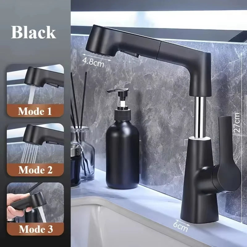 360-Degree Rotating Pull-Out Bathroom Faucet with Hot and Cold Water Control - Loovy # 